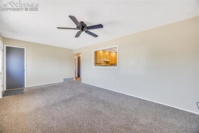 Unfurnished room featuring a ceiling fan, carpet flooring, a textured ceiling, and baseboards
