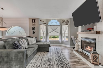 Living area featuring wood finished floors and a fireplace