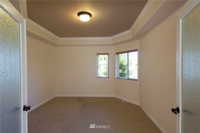 Glass Frosted Doors and coffered ceiling in Office/Den