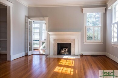 Living room with cozy fireplace.