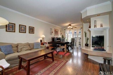 Living room with raised fireplace