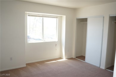 Unfurnished bedroom featuring carpet and a closet
