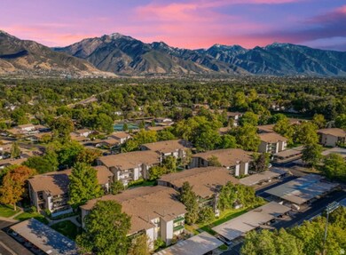 Aerial view of residential area with mountains