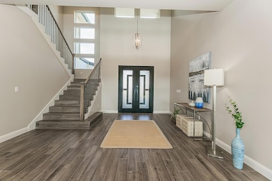 Grand foyer with heavy-duty front doors that function as security screen doors, layered with frosted glass for your privacy and security.