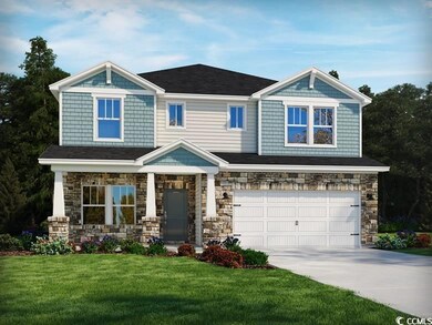 Craftsman-style home with a front lawn and a garag
