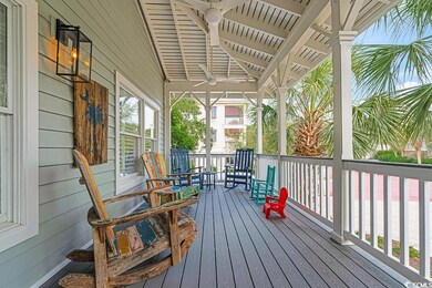 Wooden porch with ceiling fan