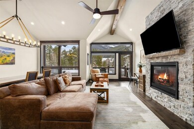 Living room with upgraded stone fireplace, dark ha