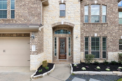 Newly landscaped and mulched front yard.