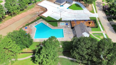 This aerial photo showcases a community area with
