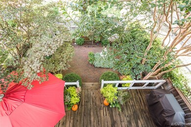 View of the gardens from the upstairs balcony