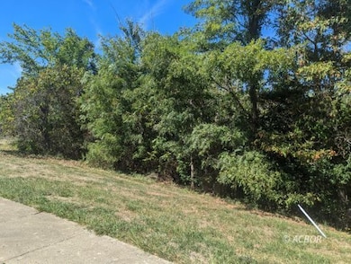 Front of  the wooded lot and sidewalk