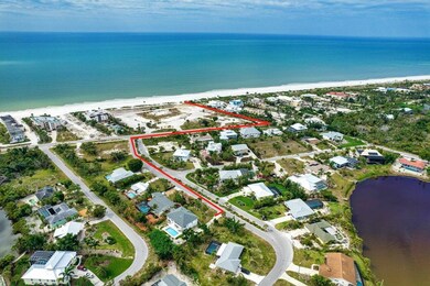 Aerial view of path to beach.