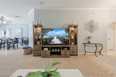 Expansive living room opens to roomy dining area a