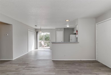 Unfurnished living room with baseboards, light wo