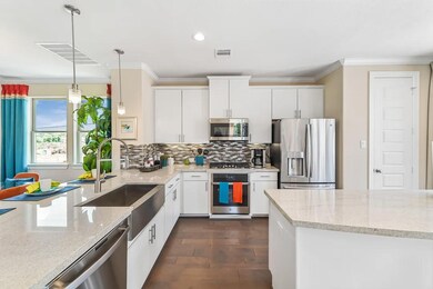 Kitchen with island and pendant lighting