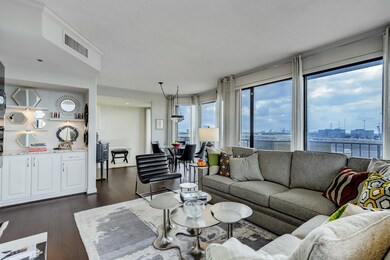 The dry bar area in the living room is perfect for