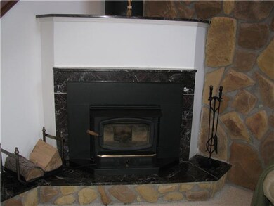 Living Room. Woodburning insert in fireplace keeps