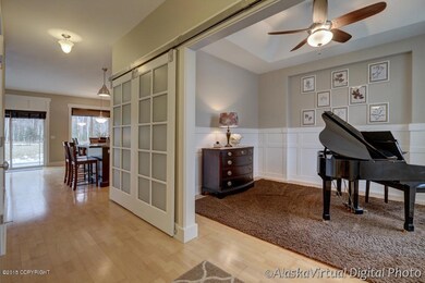 Custom rail sliding door for privacy.