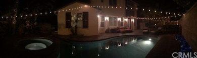 Panorama of backyard at night