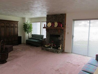 Living Room. To the right of the fireplace are gla