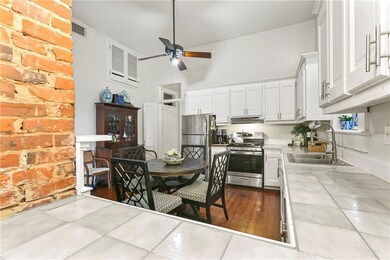 Ample counter, cabinet space, and dining space won