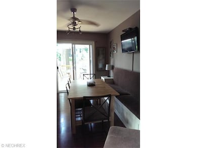 The sliding door in the dining room leads out to t