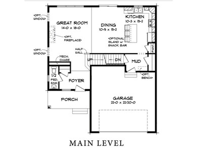 Main Level Floor Plan-This shows the placement of the fireplace in the available home.