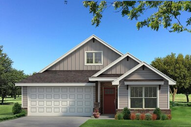 Craftsman-style house featuring board and batten siding, concrete driveway, a front yard, a garage, and roof with shingles