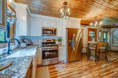 Modern Mountain Kitchen - Farmhouse-style with updated appliances, open shelving, and natural light throughout.
