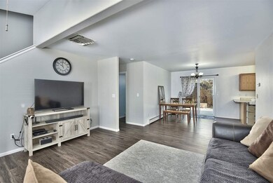 Living room flows right into the kitchen and dinin