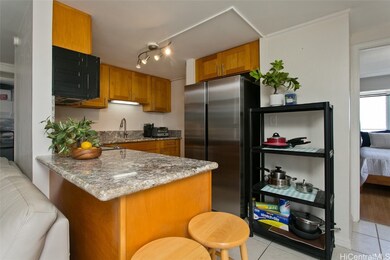 Renovated open concept kitchen with granite counte