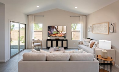 Great room with vaulted ceiling