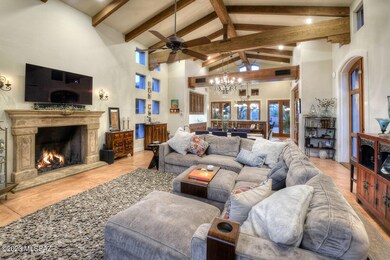 Dramatic wood beamed ceilings