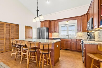 Kitchen with stainless steel appliances, light har