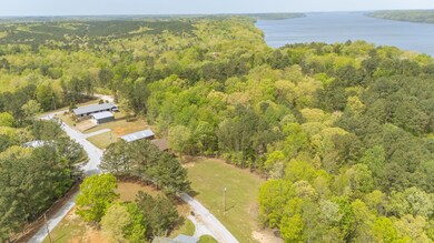 Bird's eye view with a water view and a view of tr