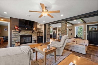Great room with exposed beams