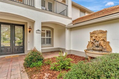 Tranquil fountain and front porch