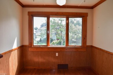The breakfast nook features a bay window.