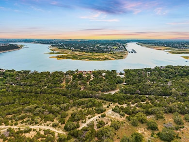 Aerial view of a large body of water and a heavil