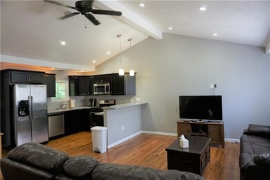 Completely open floor plan.  Vaulted ceilings, rec