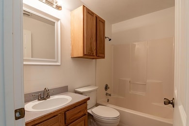 Full bathroom featuring vanity, toilet, and shower