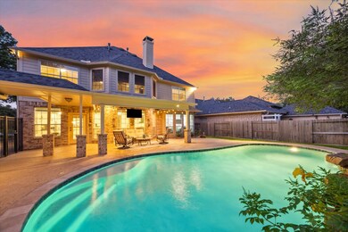 Gorgeous private backyard backing to a greenbelt with a pool, covered patio and side yard.  In 2023, the pool and decking were resurfaced and the tile and coping were replaced.
