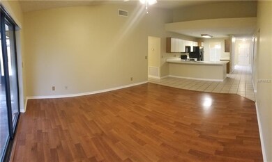 Family room looking into kitchen