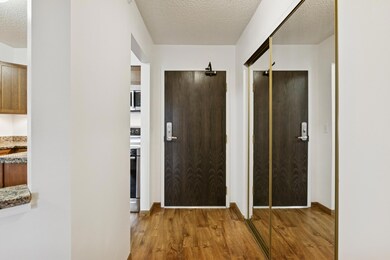 Front entry with mirrored closet doors.