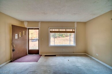 Carpeted foyer featuring a textured ceiling