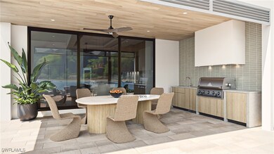 Dining area with a ceiling fan, a wall of windows,