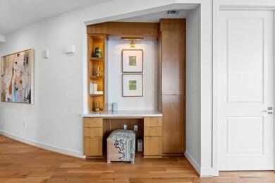 This photo showcases a modern built-in nook with w