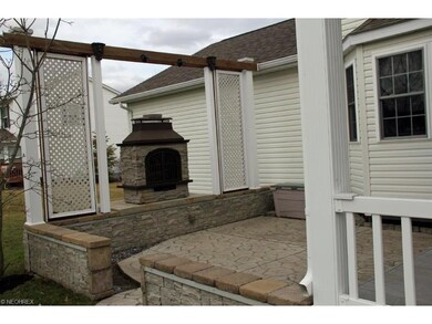 close up view of patio and outdoor fireplace