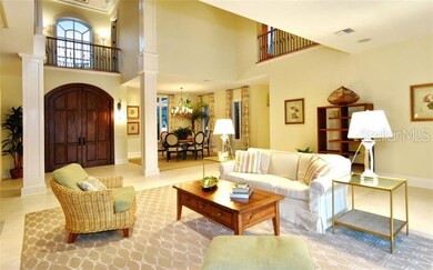 Two story living room