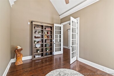 Office with french doors and built-in